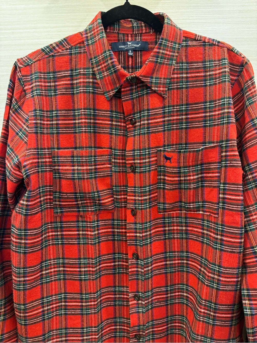 Simply Southern Men’s Red Tartan Plaid Flannel Button-Down Shirt size Small